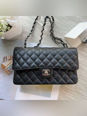 Chanel CF classic flap medium bag caviar skin sliver
